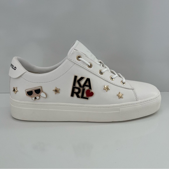 KARL LAGERFELD Cammy Embellished Logo Low Top Platform Sneakers in White - Picture 1 of 13
